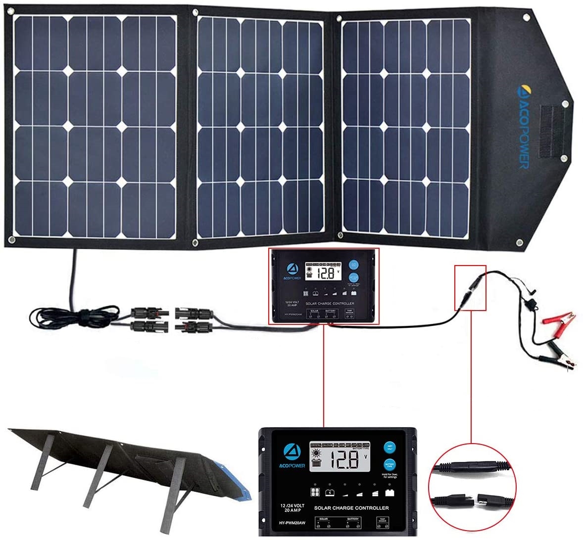 ACOPOWER 120W Sunpower Monocrystalline Foldable Solar Panel Kit