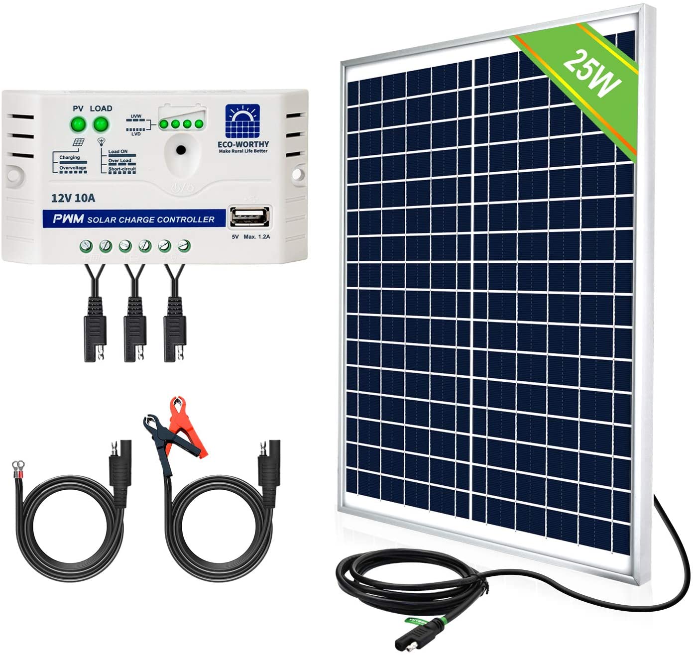 ECO-WORTHY 25W12V Off Grid Solar Panel SAE Connector Kit