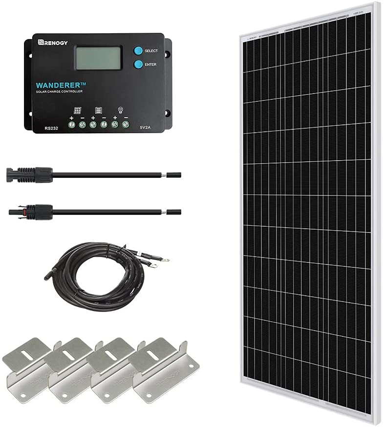 Renogy 100W Monocrystalline Solar Starter Kit w/Wanderer 10A Charger Controller