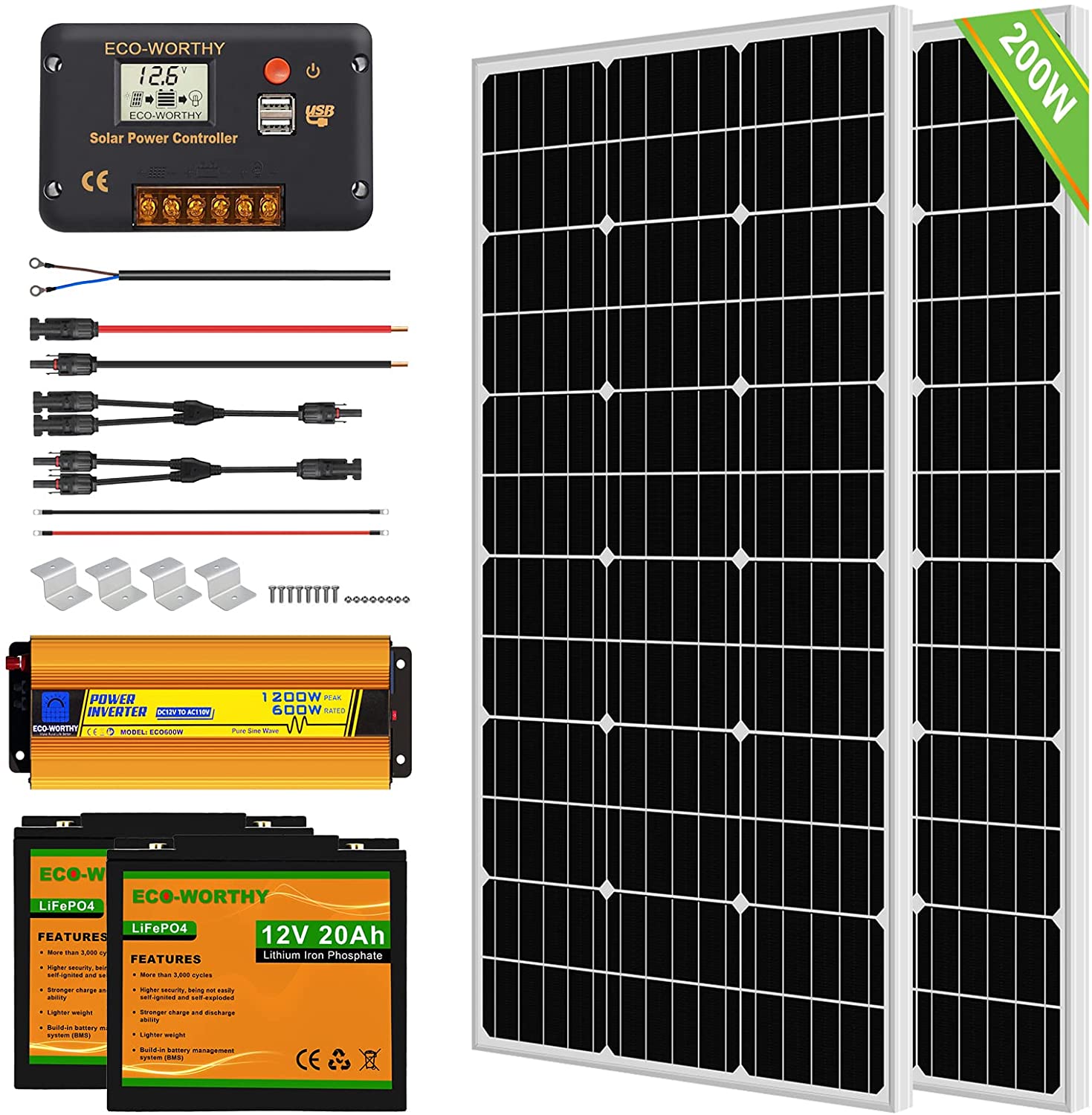 ECO-WORTHY 200 Watt 12 Volt Complete Solar Panel Starter Kit